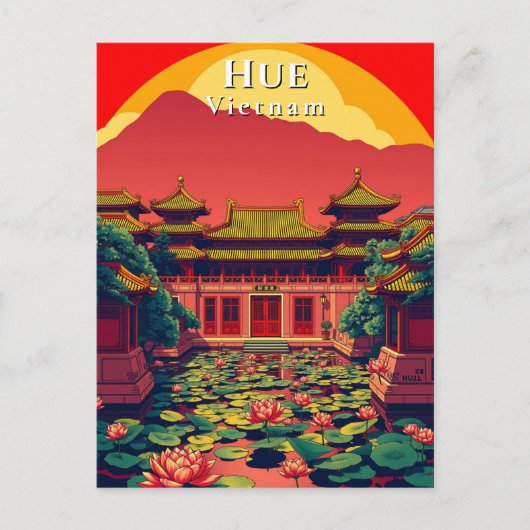 Hue Vietnam Pagoda Travel Retro Briefkaart (Voorkant)