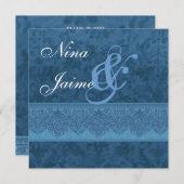 Hues of Blue Damask Wedding Invitation E403 Kaart (Voorkant / Achterkant)
