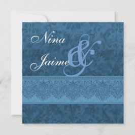 Hues of Blue Damask Wedding Invitation E403 Kaart