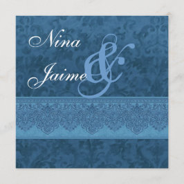 Hues of Blue Damask Wedding Invitation E403 Kaart