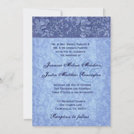 Hues of Blue Damask Wedding Sjabloon Kaart (Voorkant)