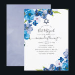 Hues of Blue Floral Bat Mitzvah Kaart<br><div class="desc">Pastel tinten van blauwe bloemenvleermuis mitswa uitnodiging met elegante handschrift typografie ontworpen om snel en gemakkelijk te worden aangepast aan uw evenement specifieke.</div>