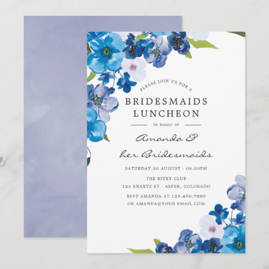 Hues of Blue Floral Bridesmaids Luncheon Kaart (Voorkant / Achterkant)