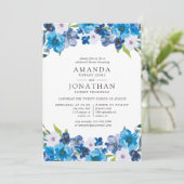 Hues of Blue Floral repetitie diner uitnodiging (Staand voorkant)