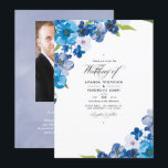 Hues of Blue Floral Wedding Invitation Kaart<br><div class="desc">Elegant pasteltinten van de blauwe florale huwelijksuitnodiging die snel en gemakkelijk aan uw gebeurtenisspecificaties worden aangepast. Ideaal voor een bepaald thema of een tuinbruiloft. De foto op het achterste is facultatief. Als u eerder het zou verwijderen, scrol neer aan de bodem van "deze sjabloon"aanpast en op "uitgeeft Gebruikend het Hulpmiddel...</div>