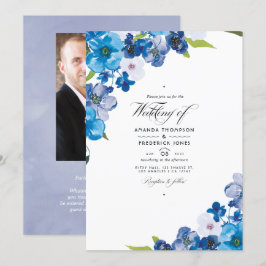 Hues of Blue Floral Wedding Invitation Kaart