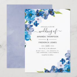 Hues of Blue Floral Wedding Kaart