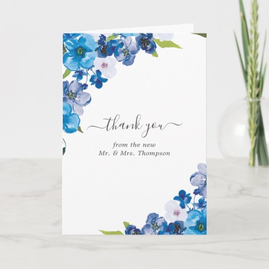 Hues of Blue Floral Wedding Photo Bedankkaart (Voorkant)