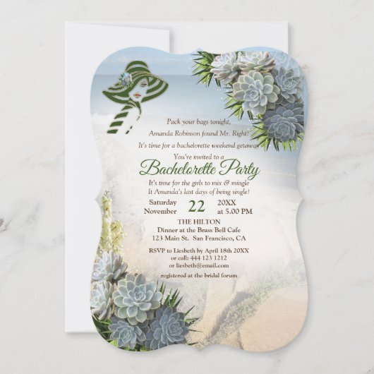 Hues of Zee Green & Succulent Bachelorette Party Kaart (Voorkant)