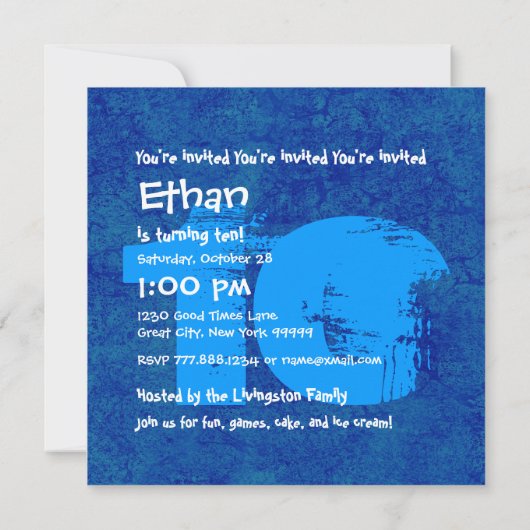 HUES van BLAUW 10e Verjaardagsfeest 10 Jaar Oud V0 Kaart (Achterkant)