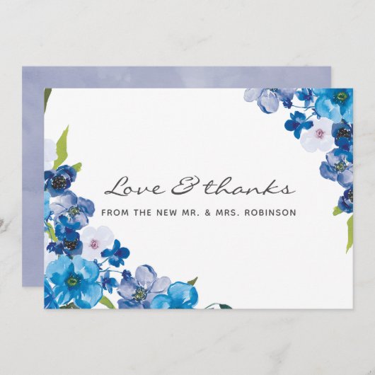 Hues van Blauwe Bloemenbruiloft Dank u Bedankkaart (Voorkant / Achterkant)