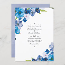 Hues van Blue Floral QR Code RSVP Wedding