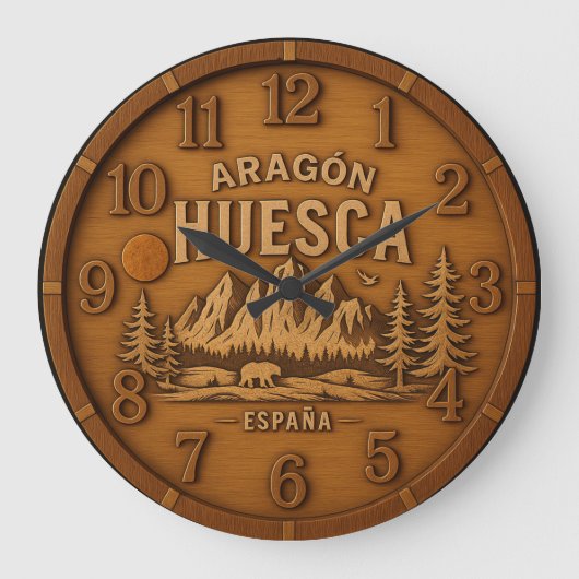 Huesca Spain Pyrenees mountain 3D wooden sculpture Grote Klok (Voorkant)