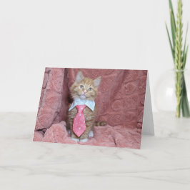 Huey de kitten in een roze stropdas kaart