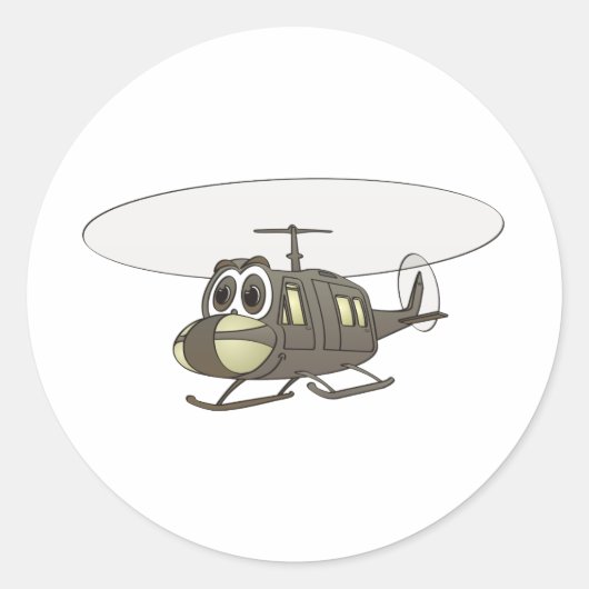 Huey Helicopter Cartoon Ronde Sticker (Voorkant)