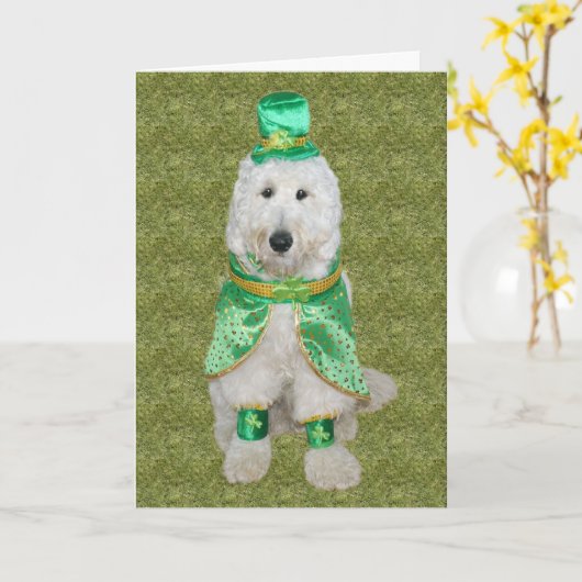 Huey McGoldendoodle St. Patrick's Day card Kaart (Gele Bloem)
