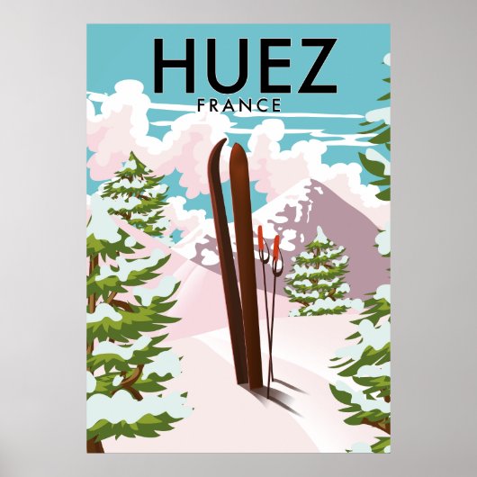 Huez France Retro ski poster (Voorkant)