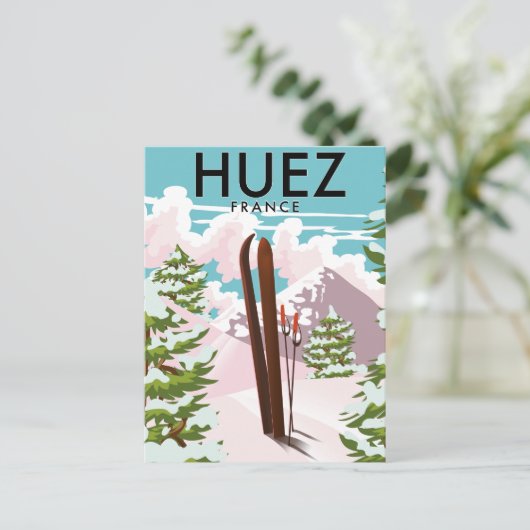 Huez Frankrijk Retro ski poster Briefkaart (Staand voorkant)