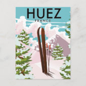 Huez Frankrijk Retro ski poster Briefkaart (Voorkant)