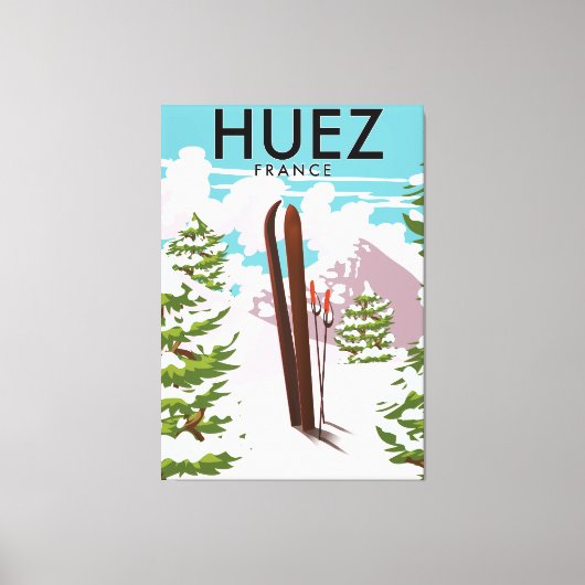 Huez Frankrijk Retro ski poster Canvas Afdruk (Voorkant)