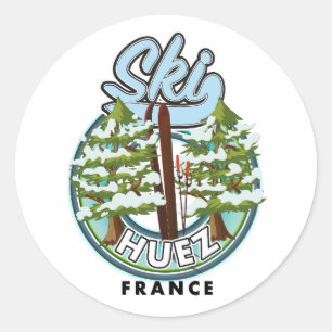 Huez Ski france retro logo Ronde Sticker