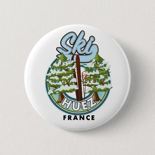 Huez Ski frankrijk retro logo  Ronde Button 5,7 Cm (Voorkant)