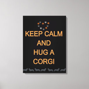 Hug A Corgi Black Canvas Afdruk