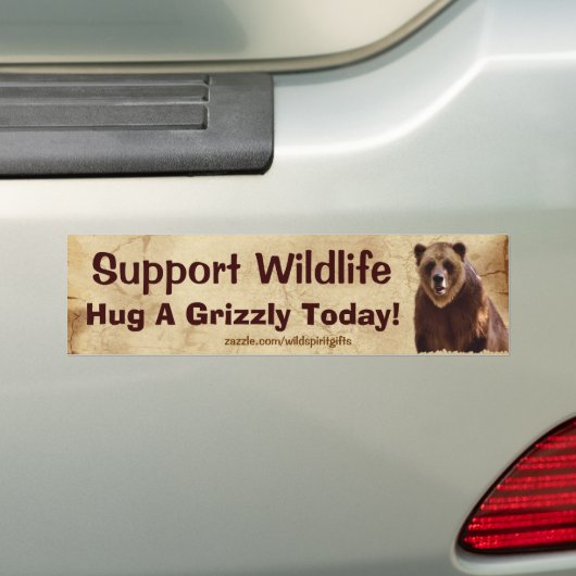 HUG A GRIZZLY Wildlife Support Fun Bumpersticker (Op auto)