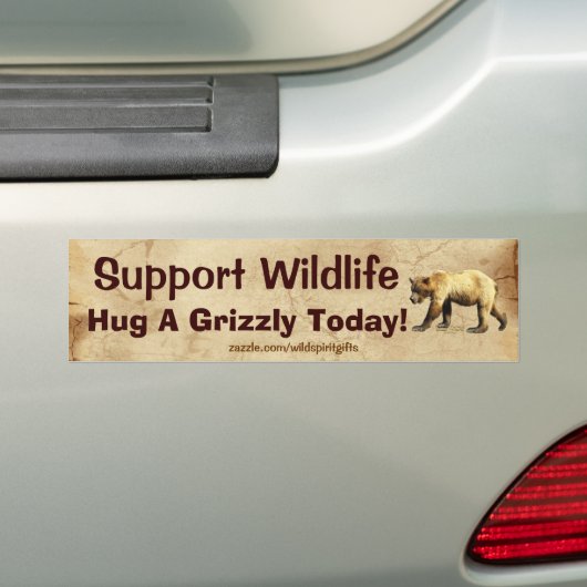 HUG A GRIZZLY Wildlife Support Fun Bumpersticker (Op auto)