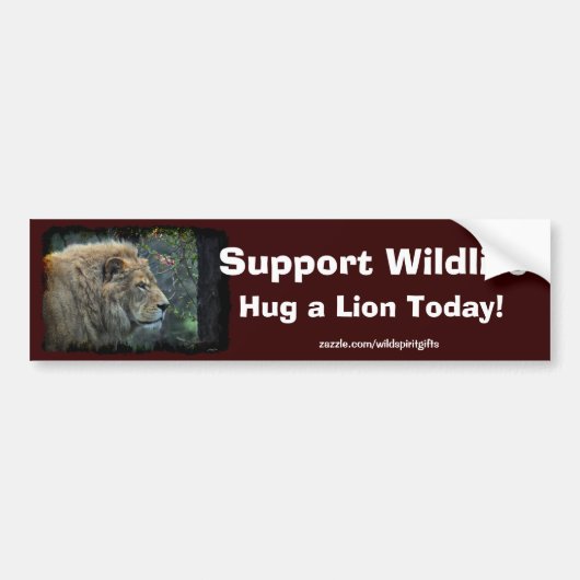 HUG A LION Wildlife-Supporter Fun Bumpersticker (Voorkant)