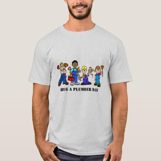 Hug A Plumber Day T-shirt - Mannelijk en Vrouw (Voorkant)