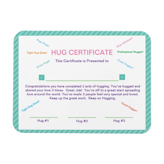 Hug Certificate Good Behaviour Award Magneet (Horizontaal)