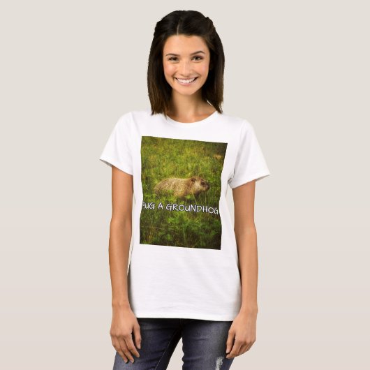 Hug een T-shirt van de grondhog (Voorkant volledig)