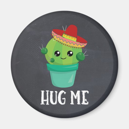 Hug me Cactus in een Sombrero op het zwarte karton Magneet (Voorkant)