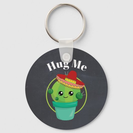 Hug Me Cute Cactus in een Sombrero Sleutelhanger (Voorkant)