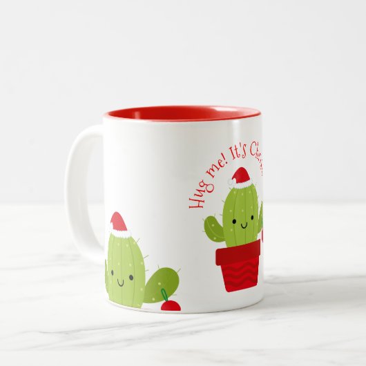 Hug me dat het Kerstmis is, Cactus Tweekleurige Koffiemok (Voorkant links)