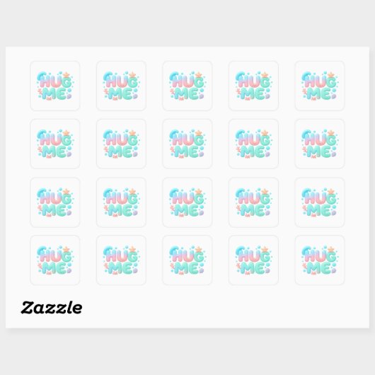 Hug Me Glossy Pastel Ocean Text Vierkante Sticker (Vel)