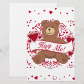 Hug me! Valentijnsdag Teddy Bear Briefpapier (Voorkant / Achterkant)
