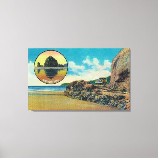 Hug Point op Cannon Beach en Haystack Rock Canvas Afdruk (Voorkant)
