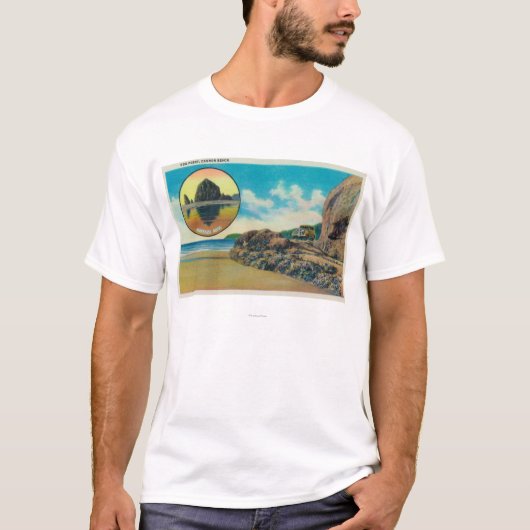 Hug Point op Cannon Beach en Haystack Rock T-shirt (Voorkant)