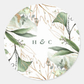 Huge Botanische Eucalyptus Green Emerald Monogram Ronde Sticker (Voorkant)