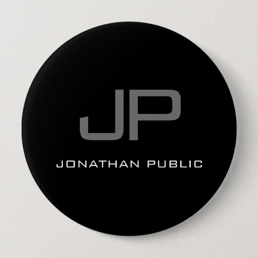 Huge Button Initiaal Letter Monogram Naam zwart (Voorkant)