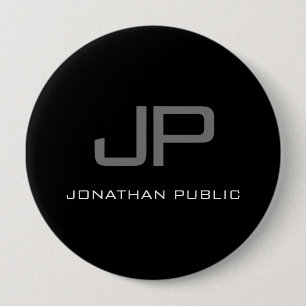 Huge Button Initiaal Letter Monogram Naam zwart