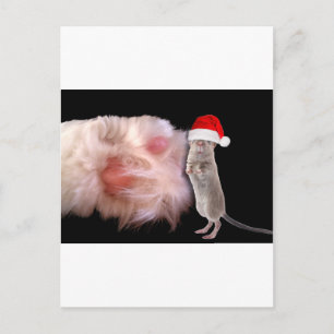 Huge Cat Paw Little Kerstmuis Feestdagenkaart