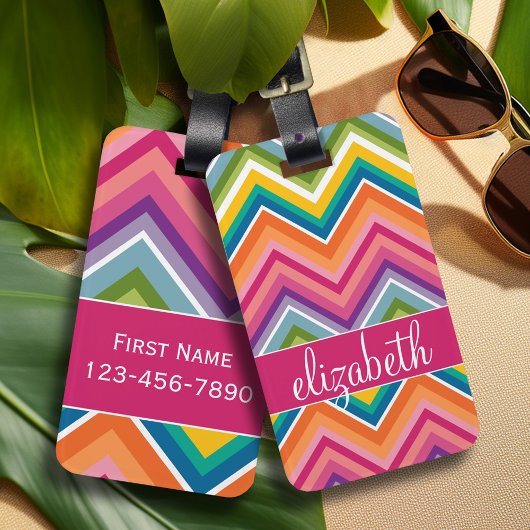 Huge Colorful Chevron Pattern met naam Bagagelabel
