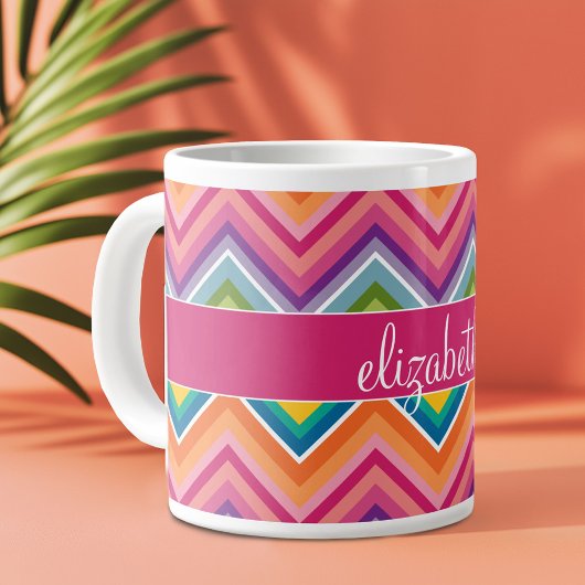 Huge Colorful Chevron Pattern met naam Grote Koffiekop