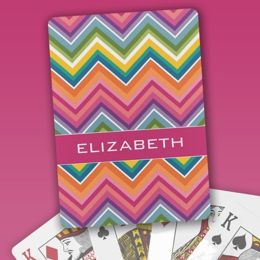 Huge Colorful Chevron Pattern met naam Pokerkaarten
