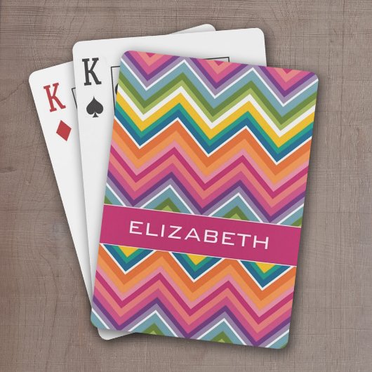 Huge Colorful Chevron Pattern met naam Pokerkaarten