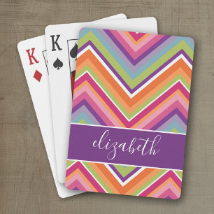 Huge Colorful Chevron Pattern met naam Pokerkaarten
