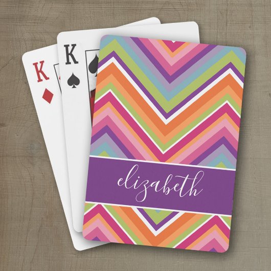 Huge Colorful Chevron Pattern met naam Pokerkaarten
